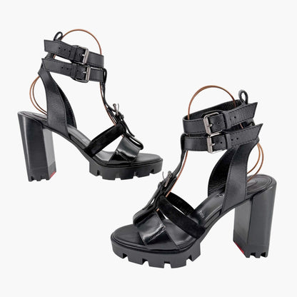 Christian Louboutin Rangerissima Lug Sandals in Black Leather Size 41