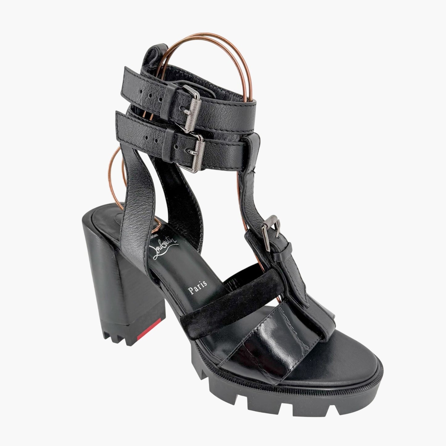 Christian Louboutin Rangerissima Lug Sandals in Black Leather Size 41