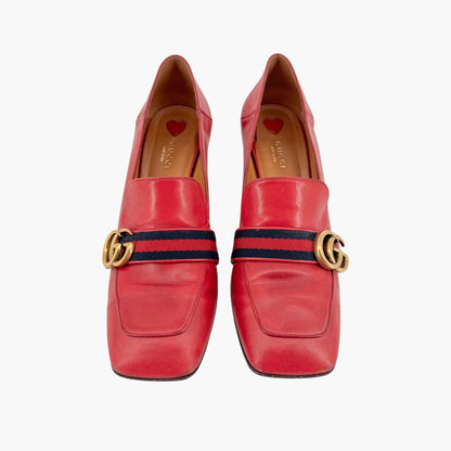 Gucci Peyton GG Web Stripe Loafer Pumps in Red Leather – Size 41.5