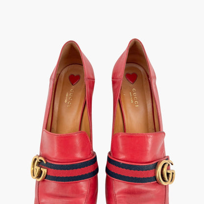 Gucci Peyton GG Web Stripe Loafer Pumps in Red Leather – Size 41.5