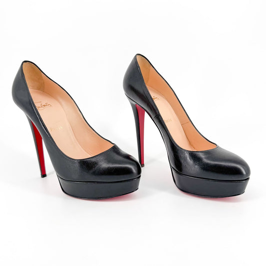 Christian Louboutin Bianca 140 Platform Pumps in Black Leather Size 40.5