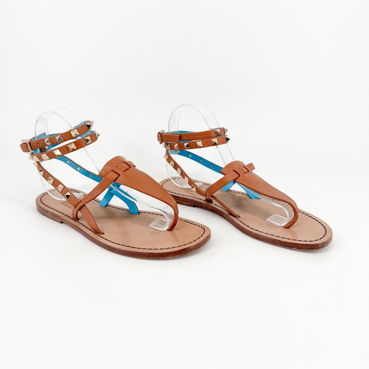 Valentino Rockstud Gladiator Thong Sandals Brown Size 38