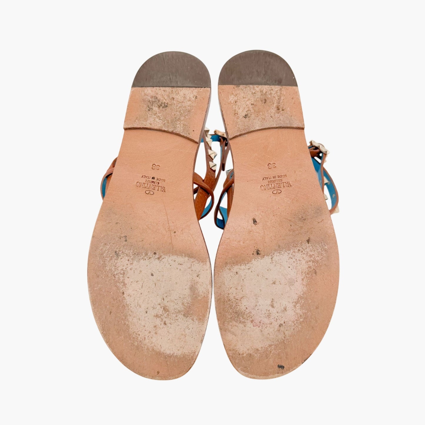 Valentino Rockstud Gladiator Thong Sandals Brown Size 38