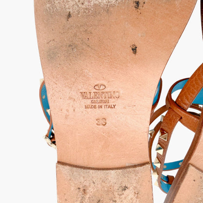 Valentino Rockstud Gladiator Thong Sandals Brown Size 38