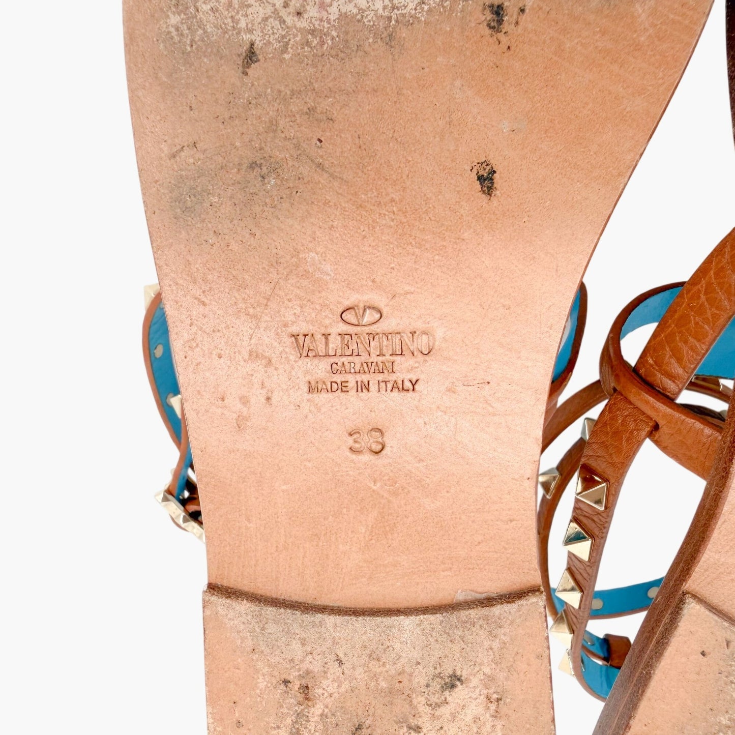 Valentino Rockstud Gladiator Thong Sandals Brown Size 38