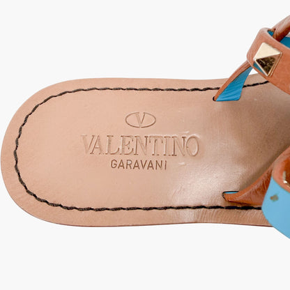 Valentino Rockstud Gladiator Thong Sandals Brown Size 38