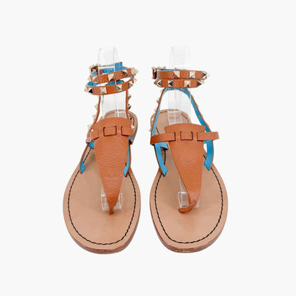 Valentino Rockstud Gladiator Thong Sandals Brown Size 38