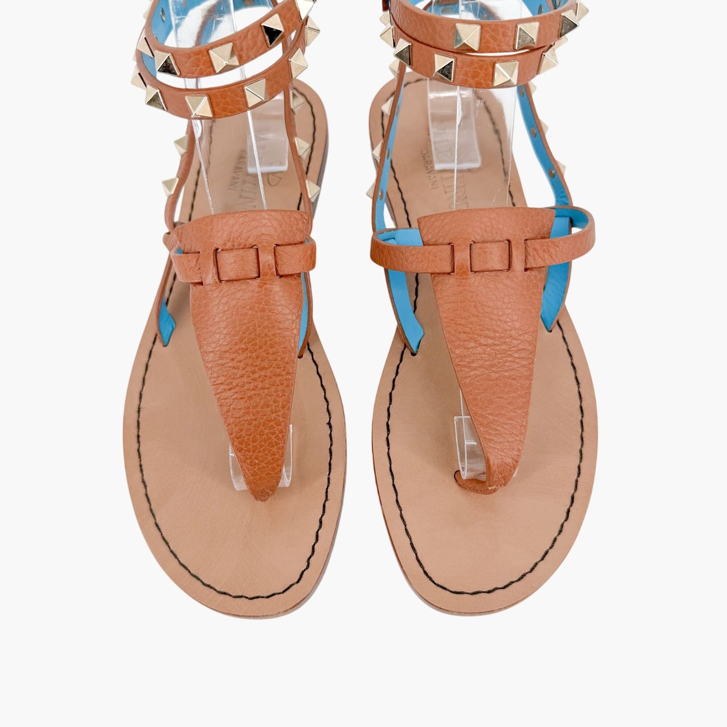 Valentino Rockstud Gladiator Thong Sandals Brown Size 38