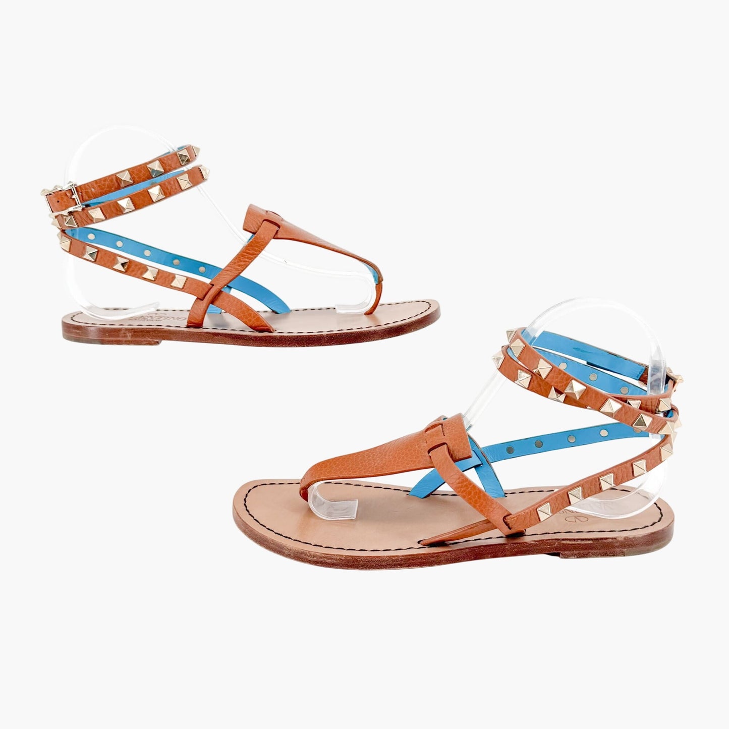 Valentino Rockstud Gladiator Thong Sandals Brown Size 38