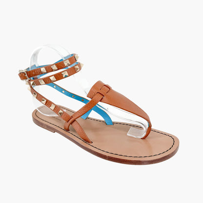 Valentino Rockstud Gladiator Thong Sandals Brown Size 38