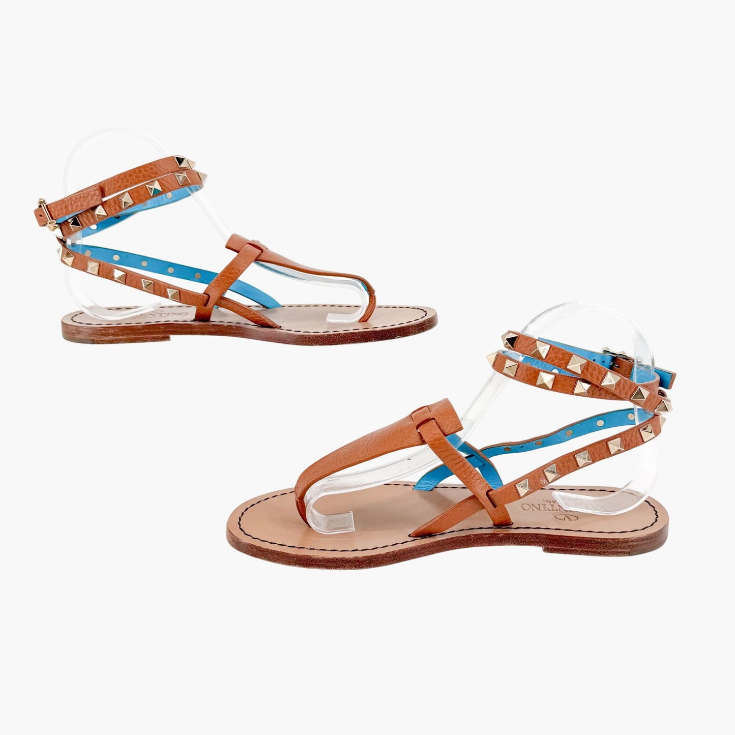 Valentino Rockstud Gladiator Thong Sandals Brown Size 38