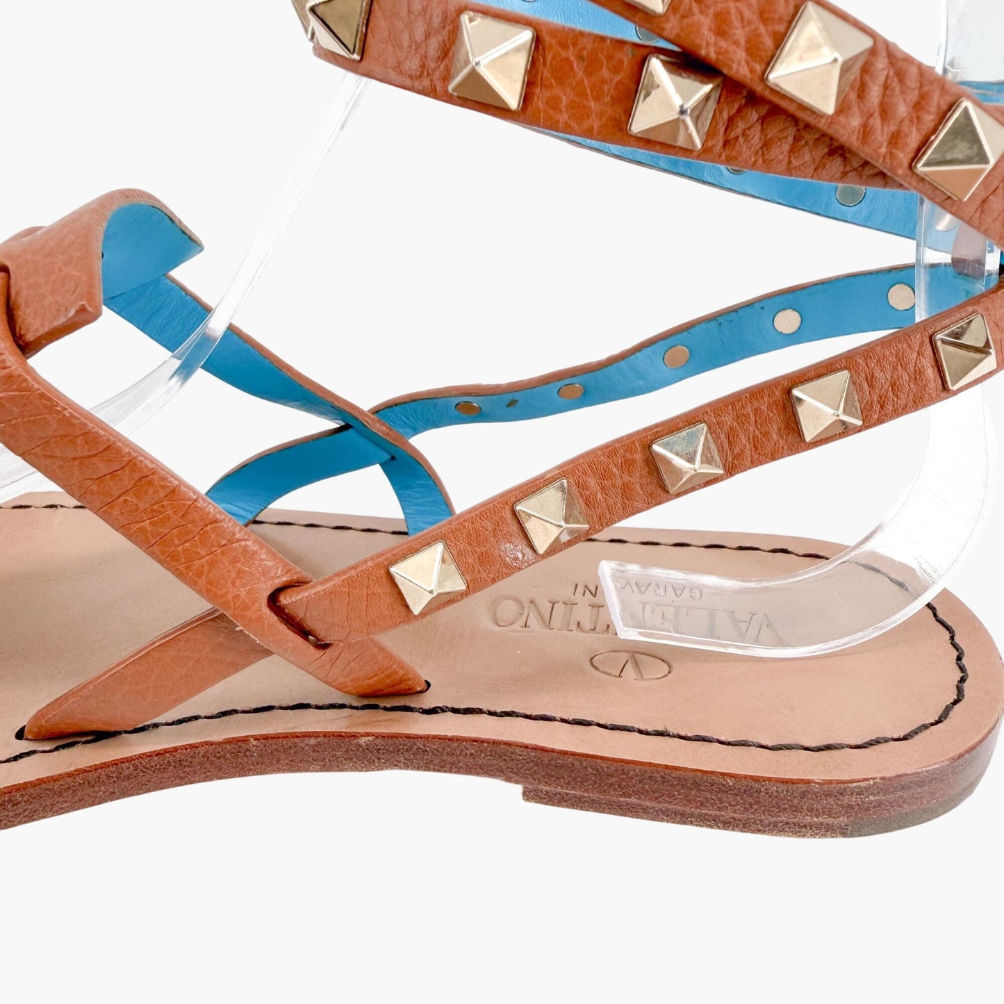 Valentino Rockstud Gladiator Thong Sandals Brown Size 38