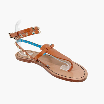Valentino Rockstud Gladiator Thong Sandals Brown Size 38