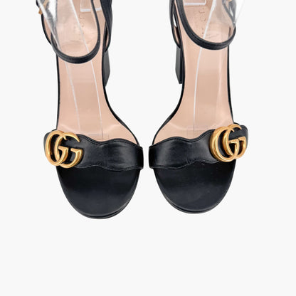 Gucci Black Leather Marmont GG Block Heel Sandals Size 37