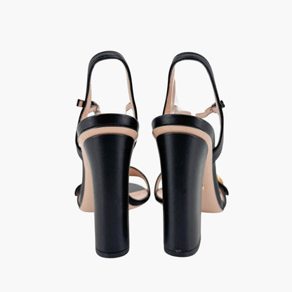 Gucci Black Leather Marmont GG Block Heel Sandals Size 37
