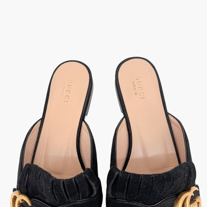 Gucci Marmont GG Fringe Black Suede Mules Size 37