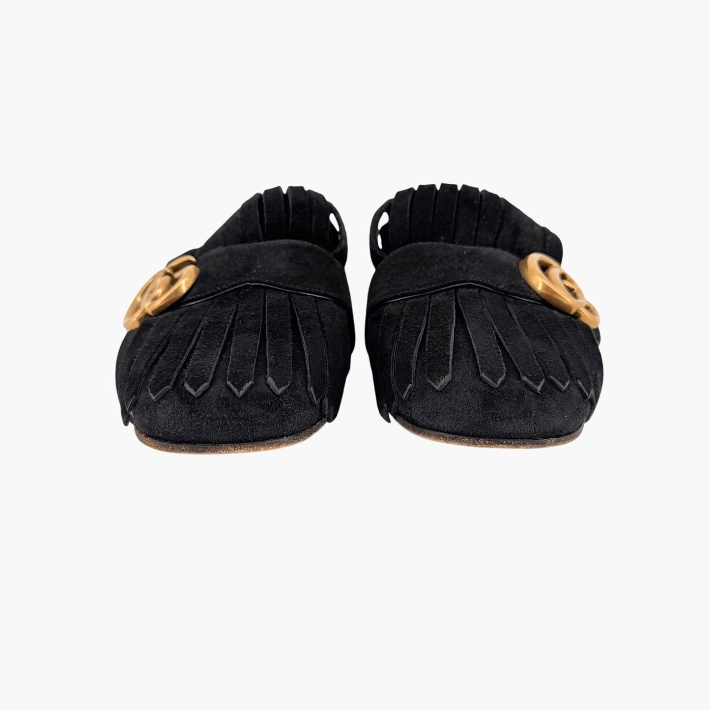 Gucci Marmont GG Fringe Black Suede Mules Size 37