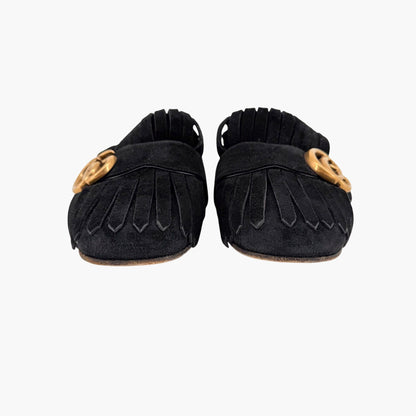 Gucci Marmont GG Fringe Black Suede Mules Size 37