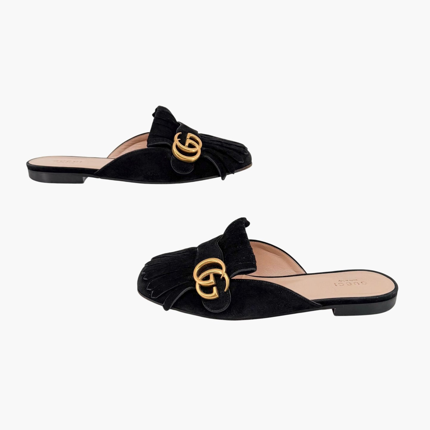 Gucci Marmont GG Fringe Black Suede Mules Size 37