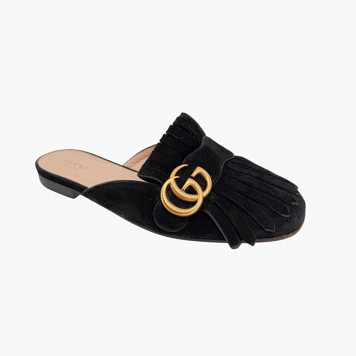 Gucci Marmont GG Fringe Black Suede Mules Size 37