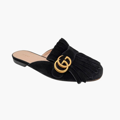 Gucci Marmont GG Fringe Black Suede Mules Size 37