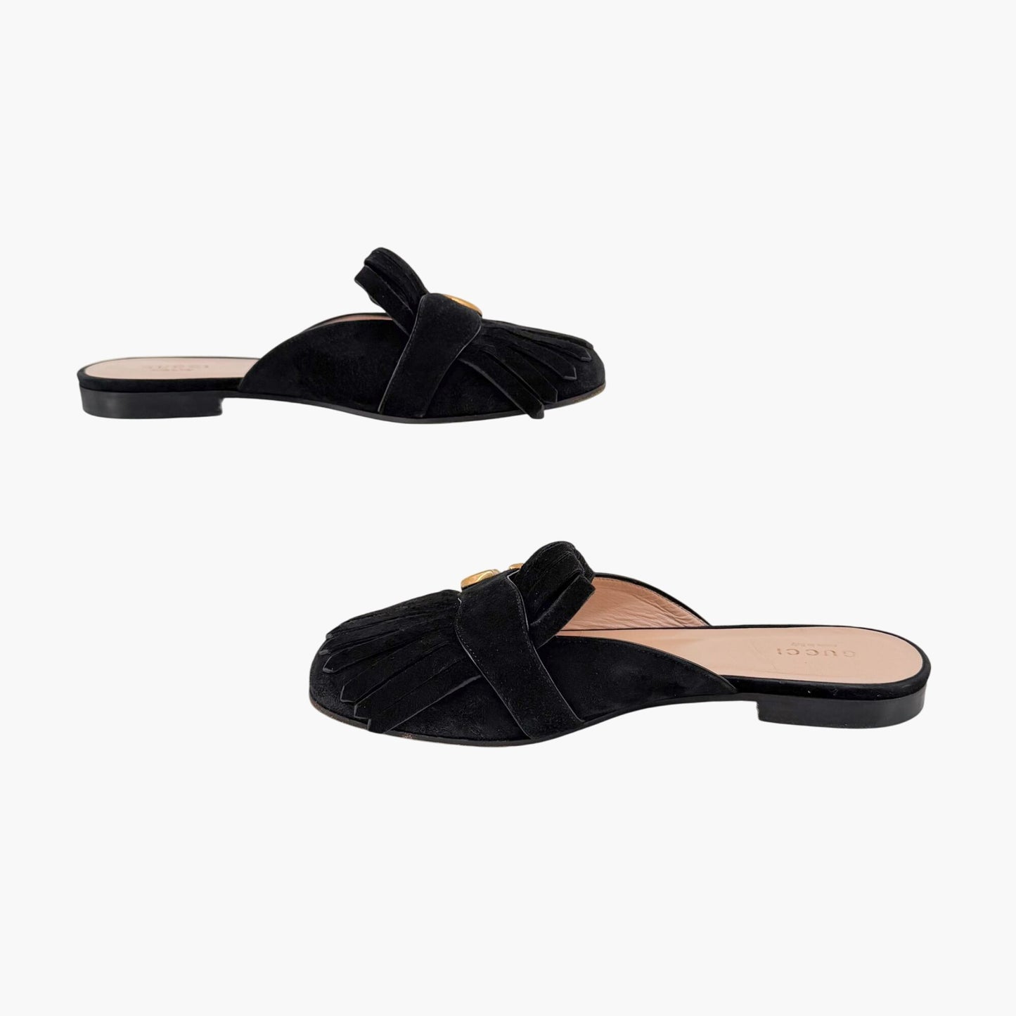 Gucci Marmont GG Fringe Black Suede Mules Size 37