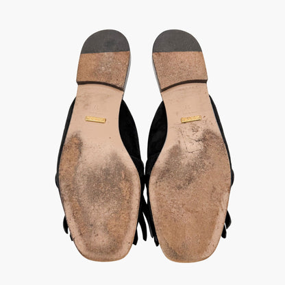 Gucci Marmont GG Fringe Black Suede Mules Size 37