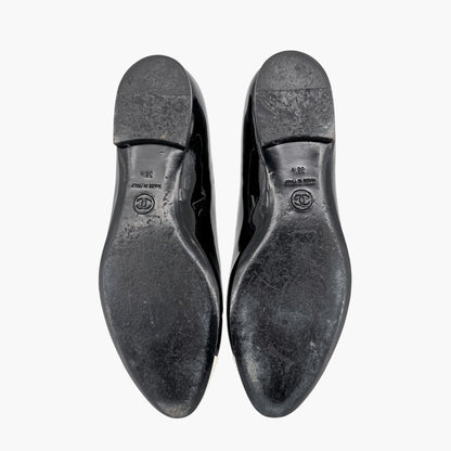 Chanel Cap Toe CC Ballet Flats in Black Patent Leather Size 38.5
