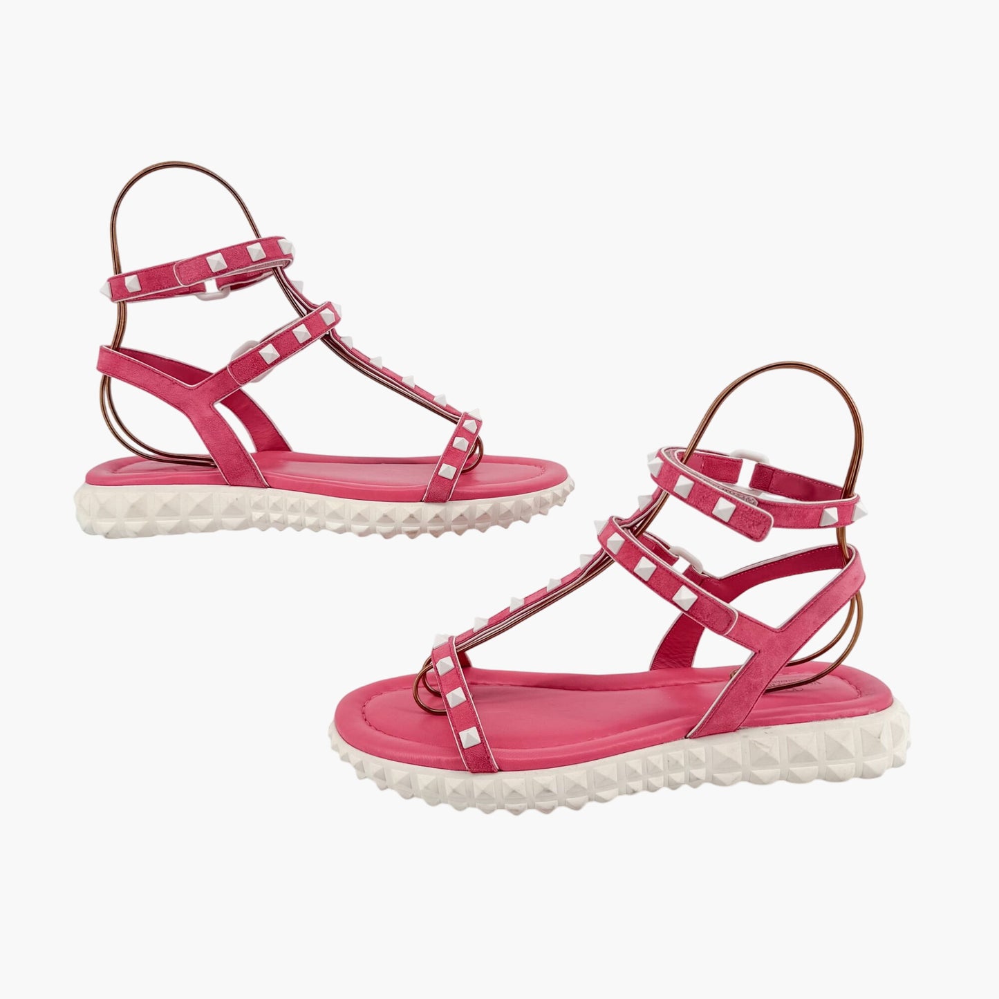 Valentino Garavani Free Rockstud Gladiator Sandals in Pink Suede – Size 39