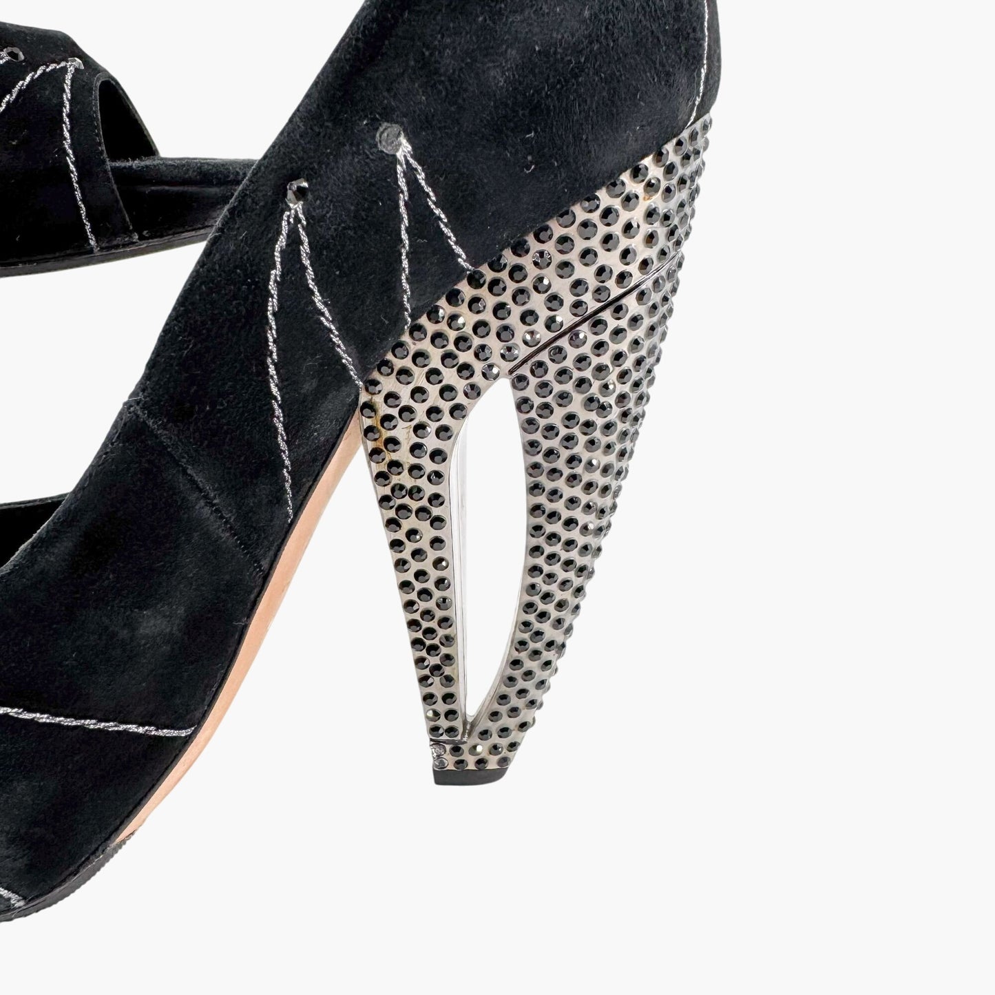 Christian Dior Vintage Crystal Heel Charm Pumps in Black Suede Size 38.5