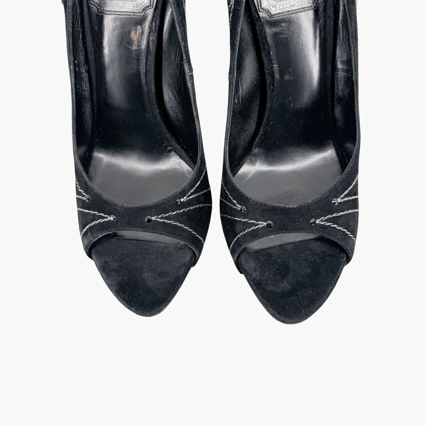 Christian Dior Vintage Crystal Heel Charm Pumps in Black Suede Size 38.5