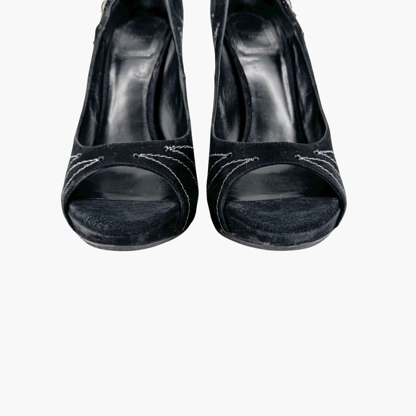 Christian Dior Vintage Crystal Heel Charm Pumps in Black Suede Size 38.5