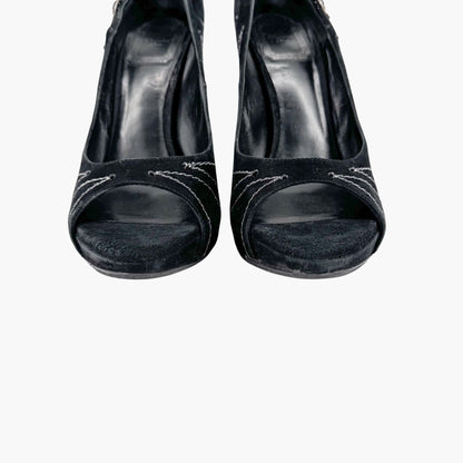 Christian Dior Vintage Crystal Heel Charm Pumps in Black Suede Size 38.5