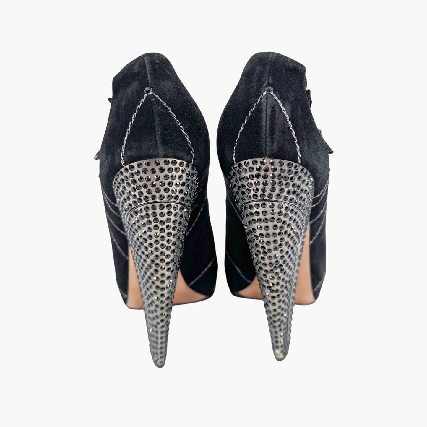 Christian Dior Vintage Crystal Heel Charm Pumps in Black Suede Size 38.5
