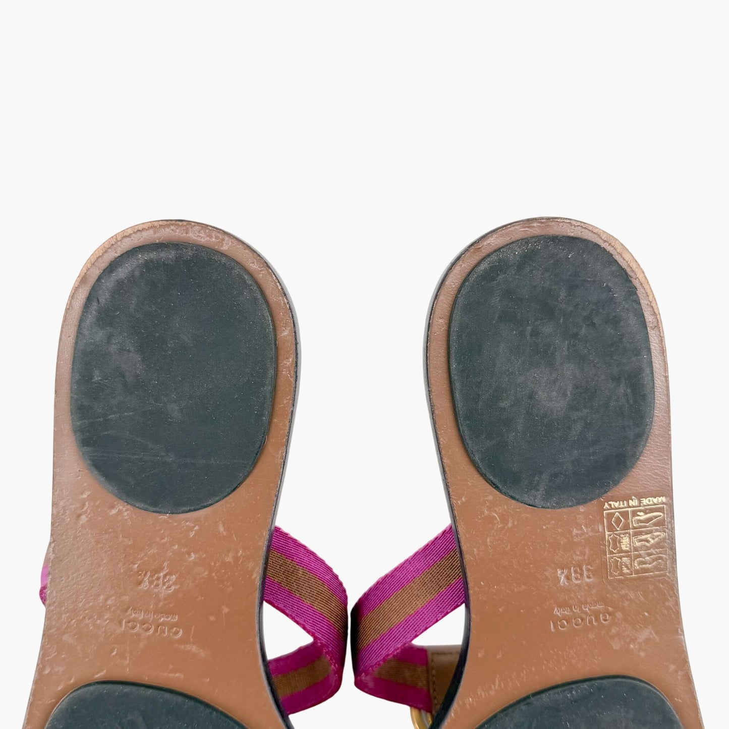 Gucci Brown GG Web Stripe Thong Sandals Size 38.5