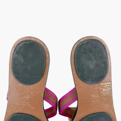 Gucci Brown GG Web Stripe Thong Sandals Size 38.5