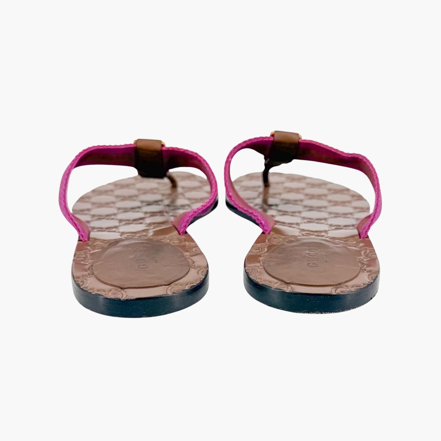 Gucci Brown GG Web Stripe Thong Sandals Size 38.5