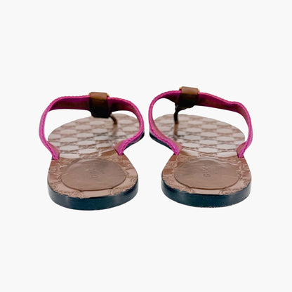 Gucci Brown GG Web Stripe Thong Sandals Size 38.5