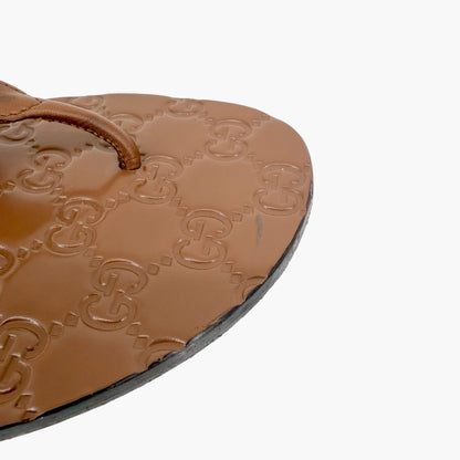 Gucci Brown GG Web Stripe Thong Sandals Size 38.5
