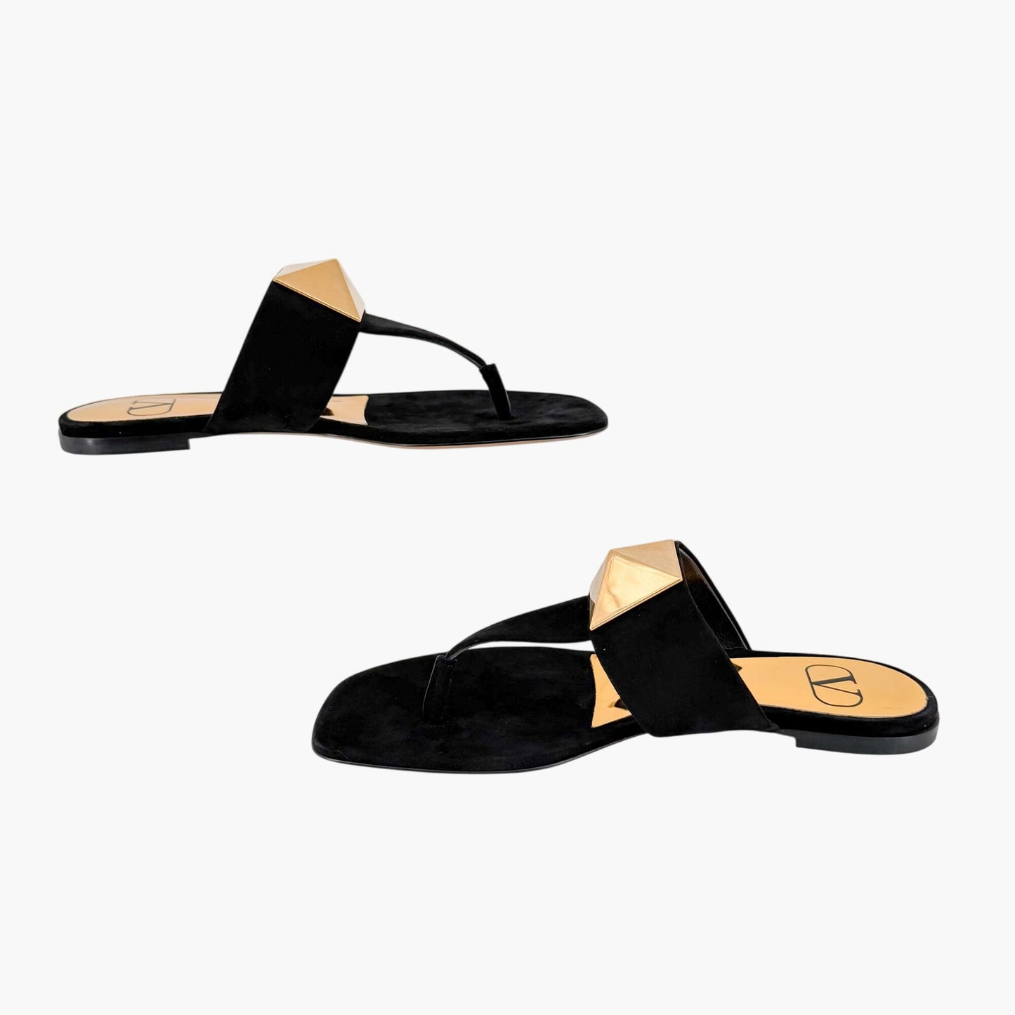 Valentino Garavani One Stud Thong Sandals in Black Suede Size 38