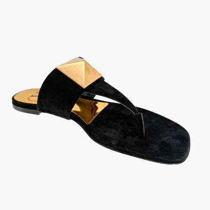 Valentino Garavani One Stud Thong Sandals in Black Suede Size 38