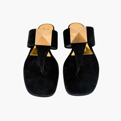 Valentino Garavani One Stud Thong Sandals in Black Suede Size 38