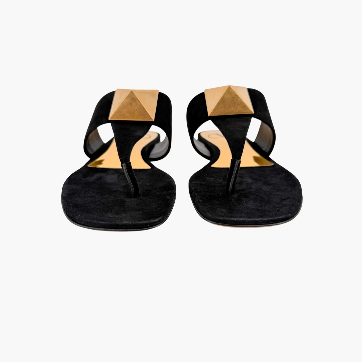 Valentino Garavani One Stud Thong Sandals in Black Suede Size 38