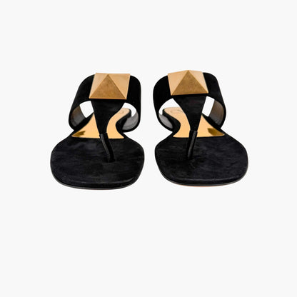 Valentino Garavani One Stud Thong Sandals in Black Suede Size 38