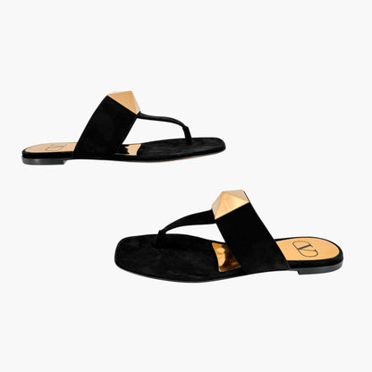 Valentino Garavani One Stud Thong Sandals in Black Suede Size 38