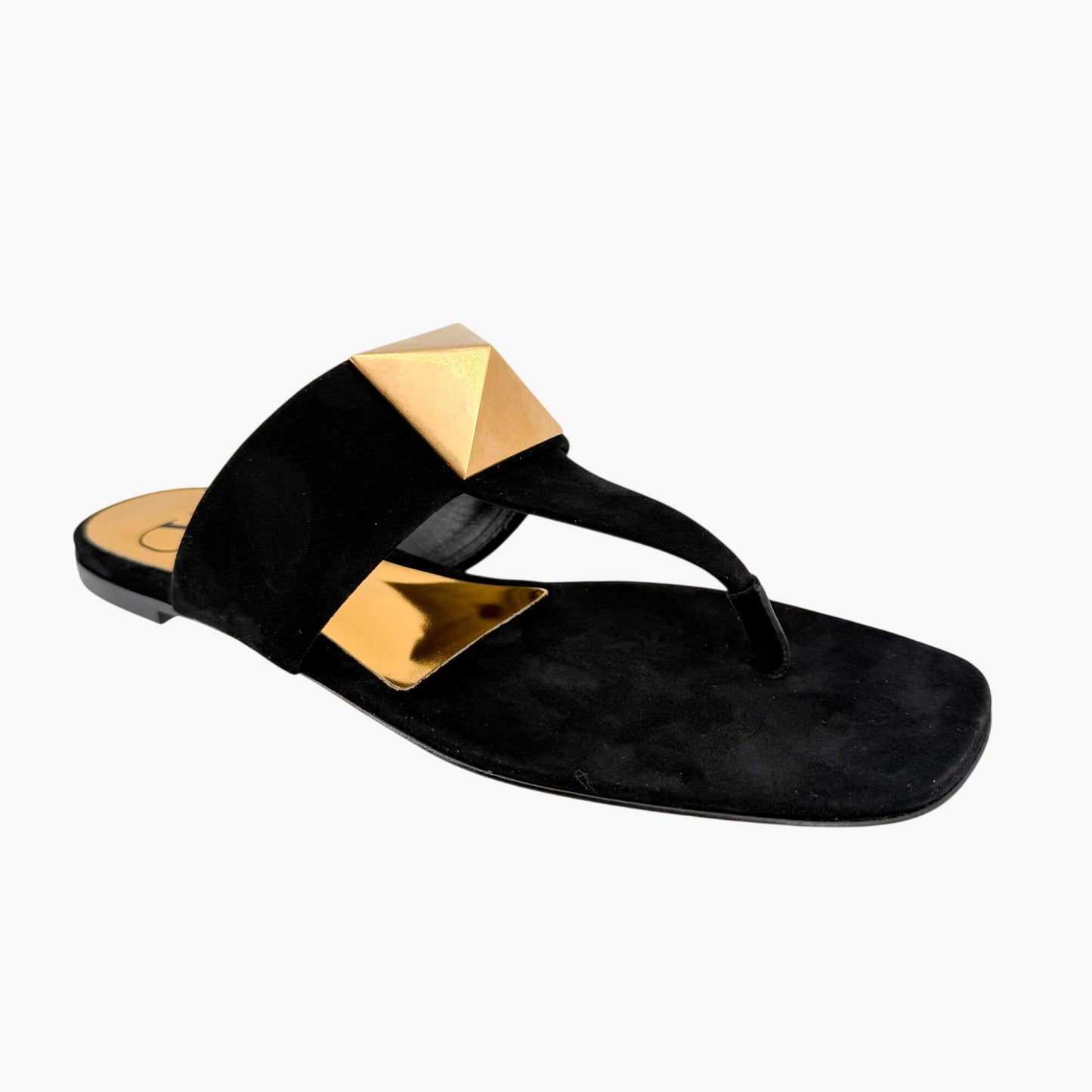 Valentino Garavani One Stud Thong Sandals in Black Suede Size 38