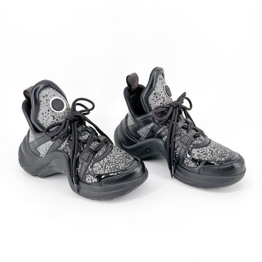 Louis Vuitton Archlight Sneakers in Black Leather with Silver Glitter – Size 37.5