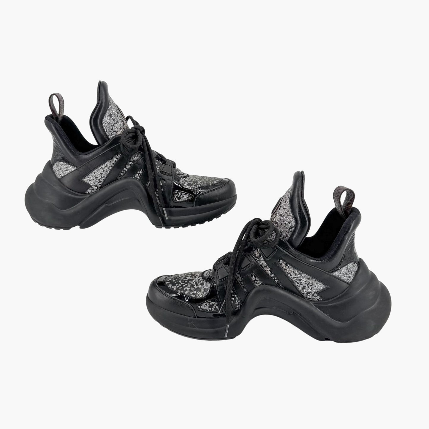 Louis Vuitton Archlight Sneakers in Black Leather with Silver Glitter – Size 37.5