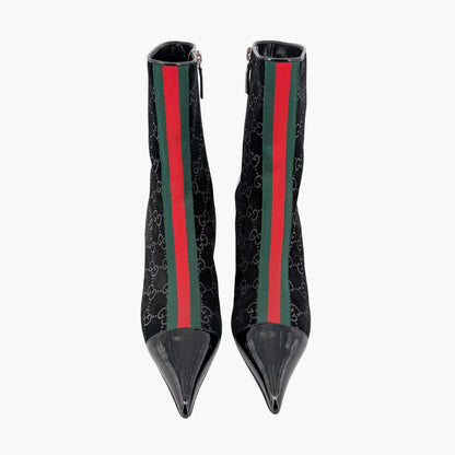 Gucci GG Web Stripe Ankle Boots Black Suede Size 38