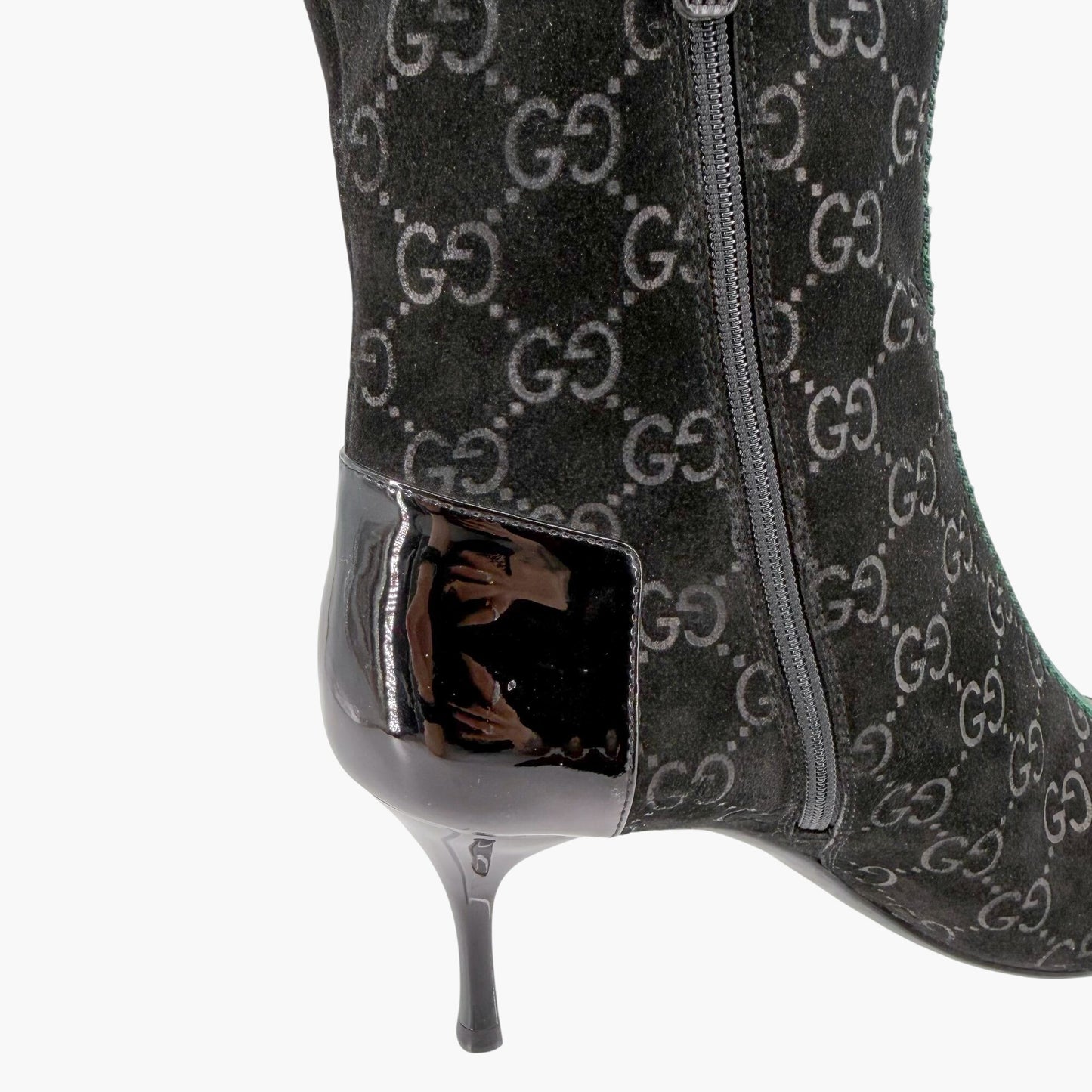 Gucci GG Web Stripe Ankle Boots Black Suede Size 38